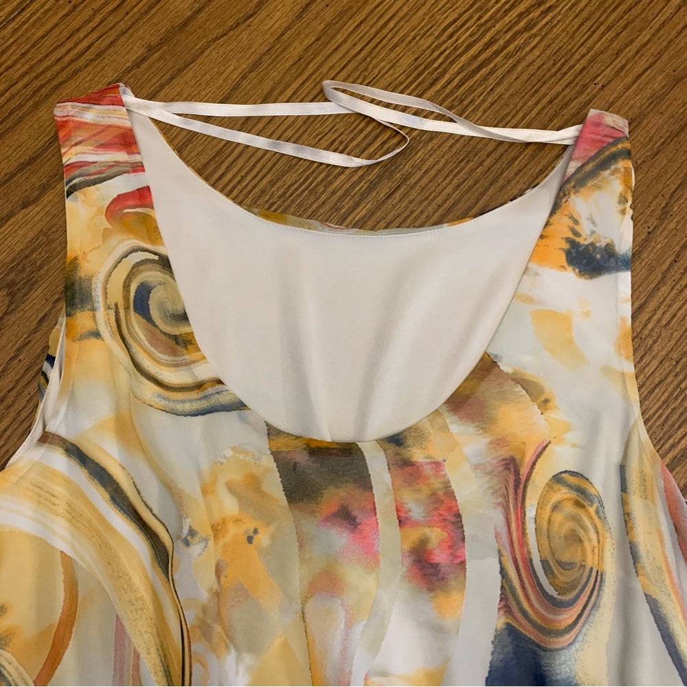 Luxology Swirl-Print Lined Lace Overlay Low Back Sleeveless Dress - Picture 11 of 14